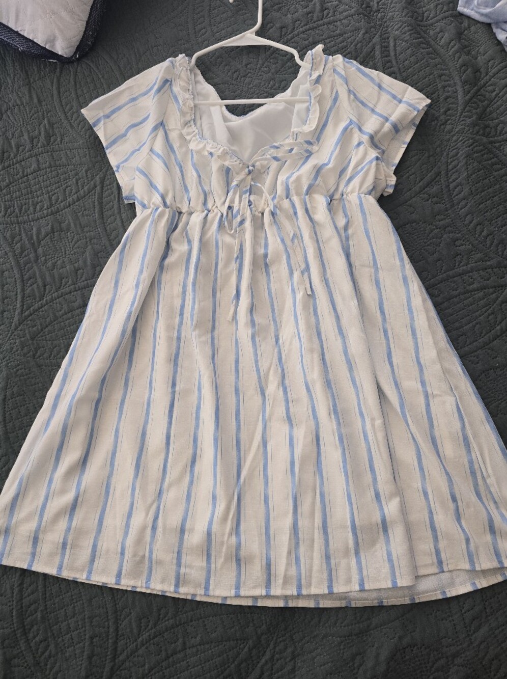 Women's Size L/XL Blue and White Striped Babydoll Dress